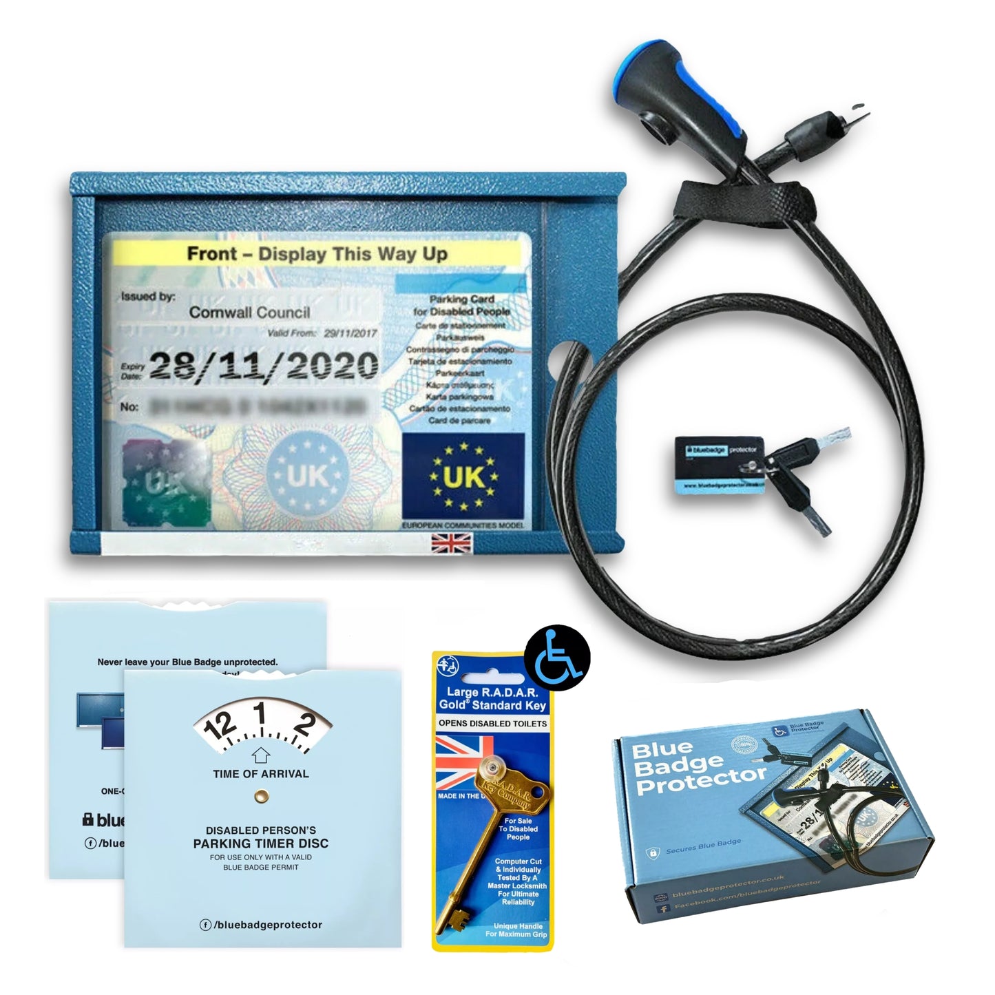 Single Blue Badge Protector/Clock/key Bundle