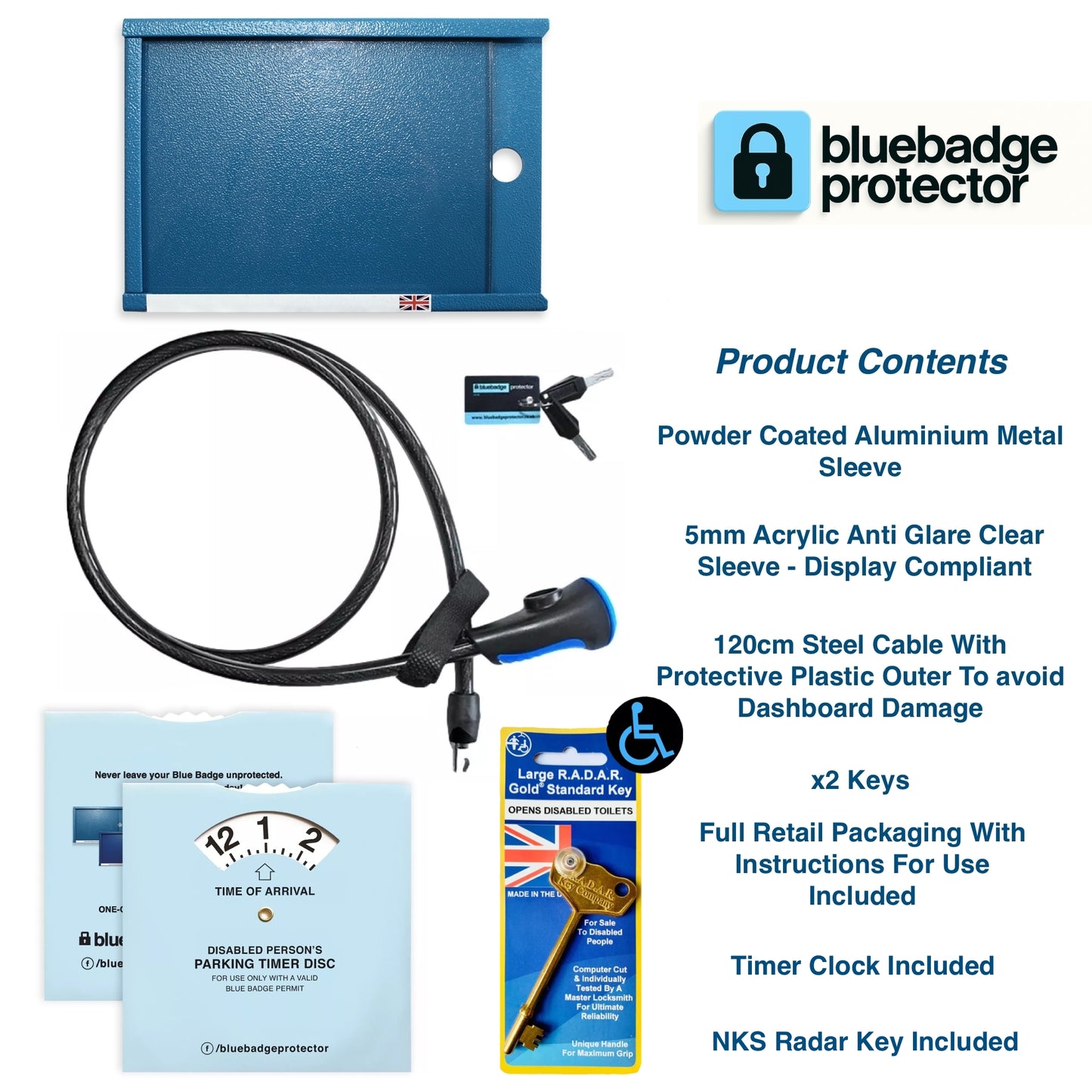 Single Blue Badge Protector/Clock/key Bundle