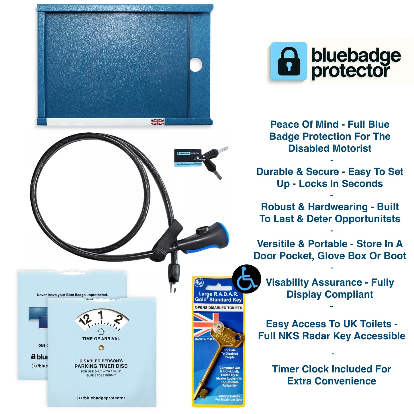 Single Blue Badge Protector/Clock/key Bundle