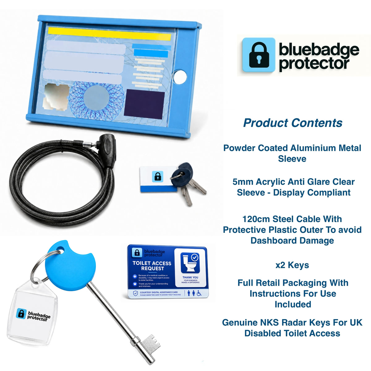 Single Blue Badge Protector Anti Theft Security Device & NKS Radar Key Bundle Set