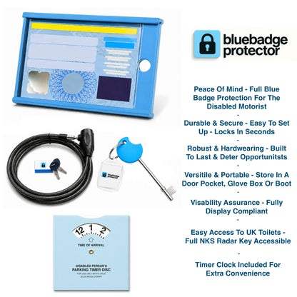 Single Blue Badge Protector Anti Theft Security Timer Clock/NKS Radar Key Bundle Set