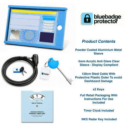 Single Blue Badge Protector Anti Theft Security Timer Clock/NKS Radar Key Bundle Set