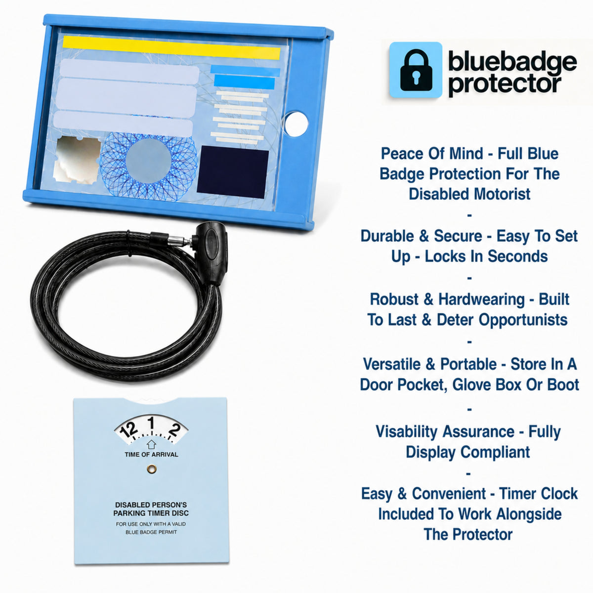 Single Blue Badge Protector Anti Theft Security Timer Clock Bundle Set