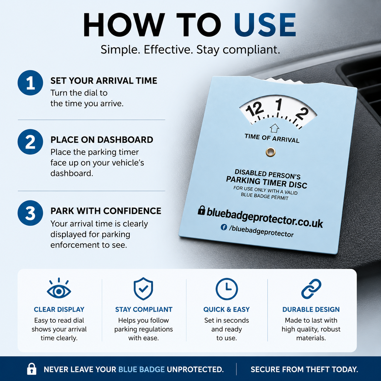 Blue Badge Protector Disabled Parking Timer Clock