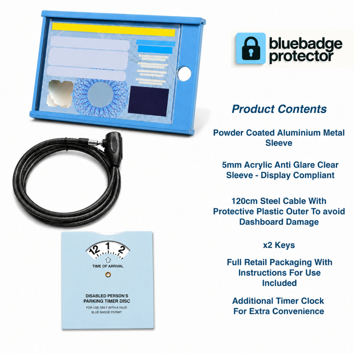 Single Blue Badge Protector Anti Theft Security Timer Clock Bundle Set