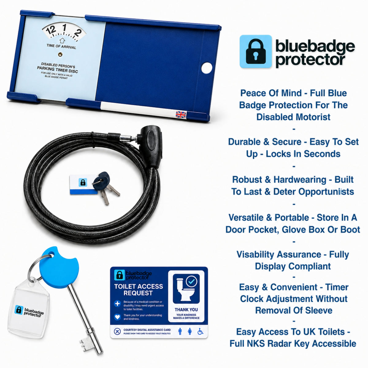 Double Blue Badge Protector Anti Theft Security Timer Clock/NKS Radar Key Bundle Set