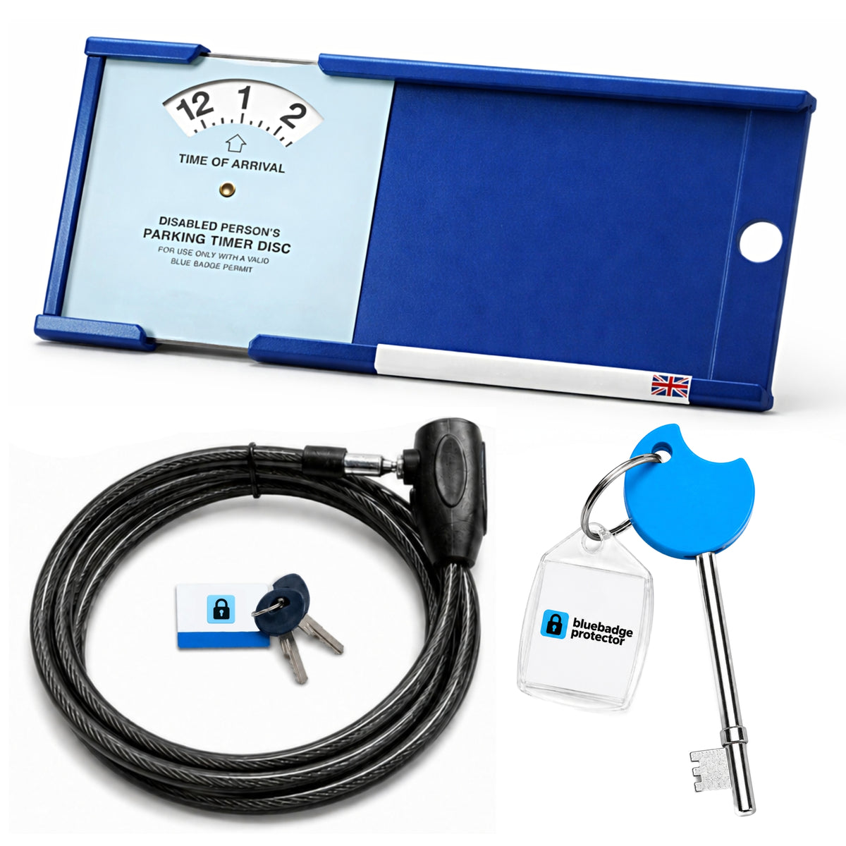 Double Blue Badge Protector Anti Theft Security Timer Clock/NKS Radar Key Bundle Set