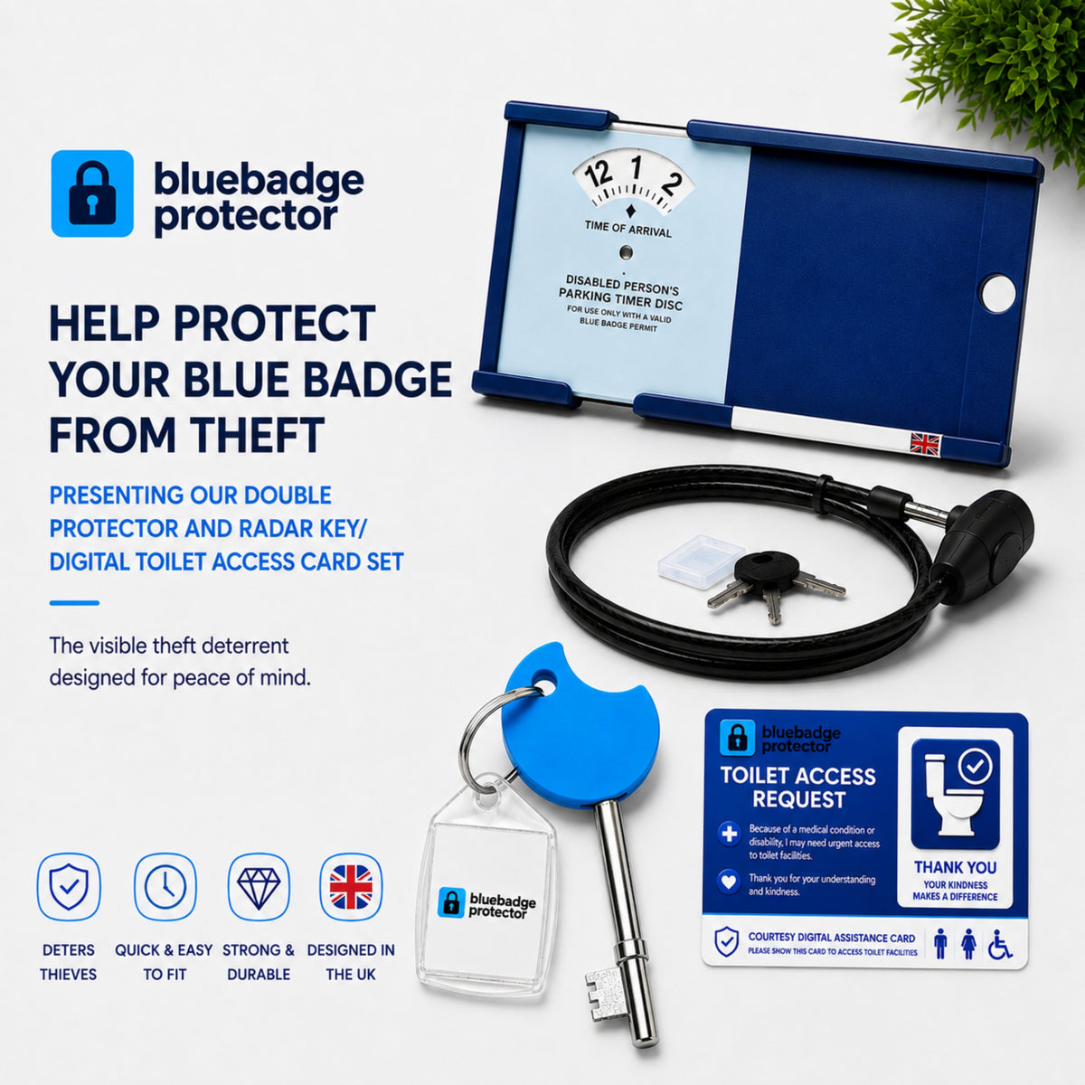 Double Blue Badge Protector Anti Theft Security Timer Clock/NKS Radar Key Bundle Set