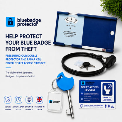 Double Blue Badge Protector Anti Theft Security Timer Clock/NKS Radar Key Bundle Set