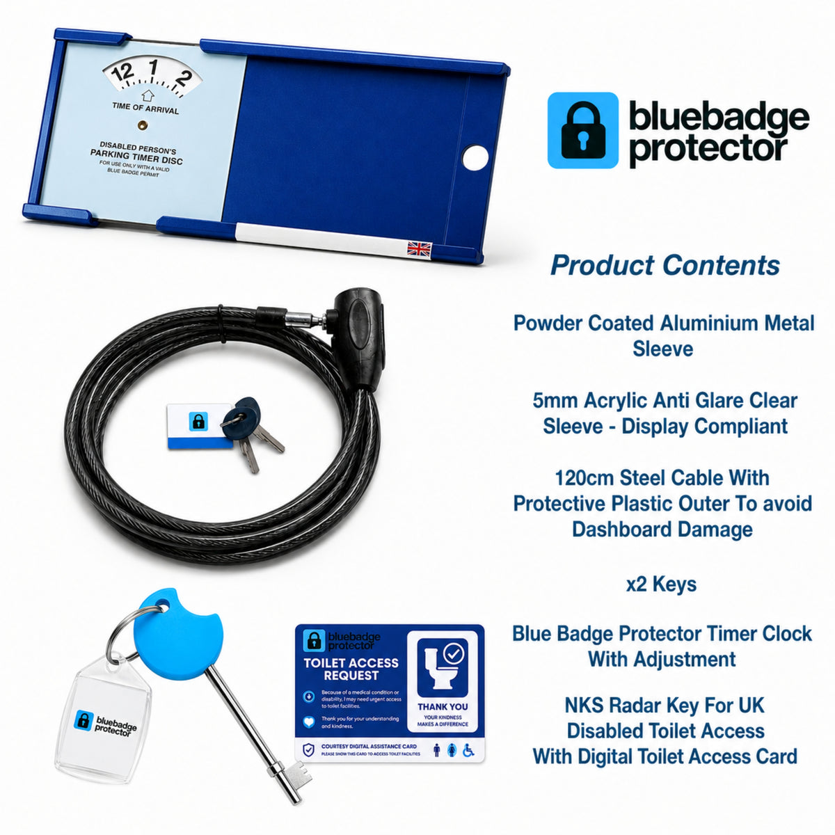 Double Blue Badge Protector Anti Theft Security Timer Clock/NKS Radar Key Bundle Set
